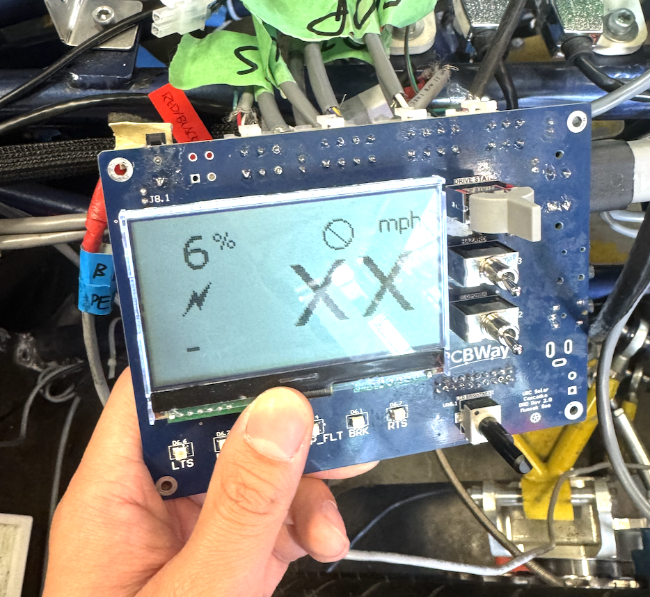 Driver Dashboard PCB powered on during vehicle testing