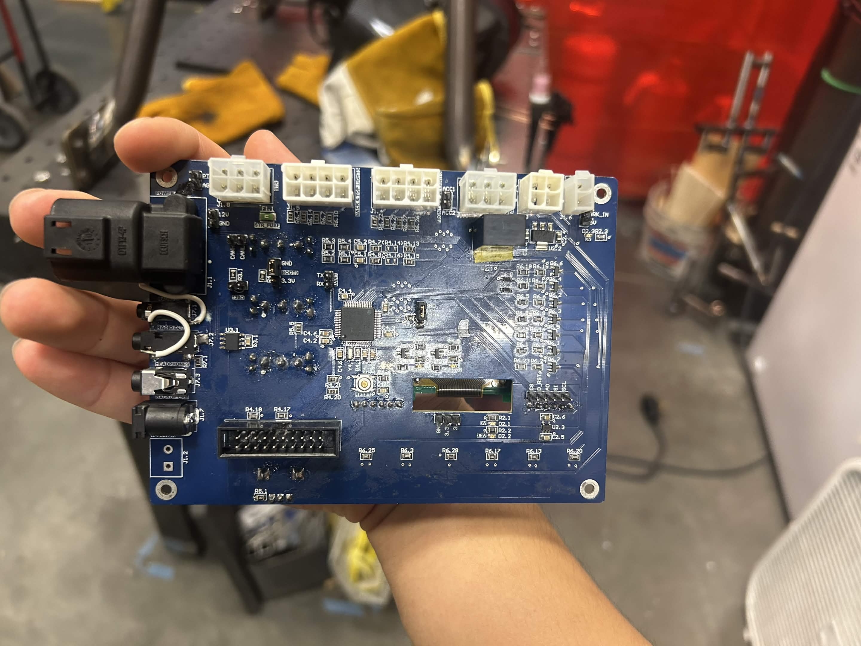Back of the assembled Driver Dashboard PCB