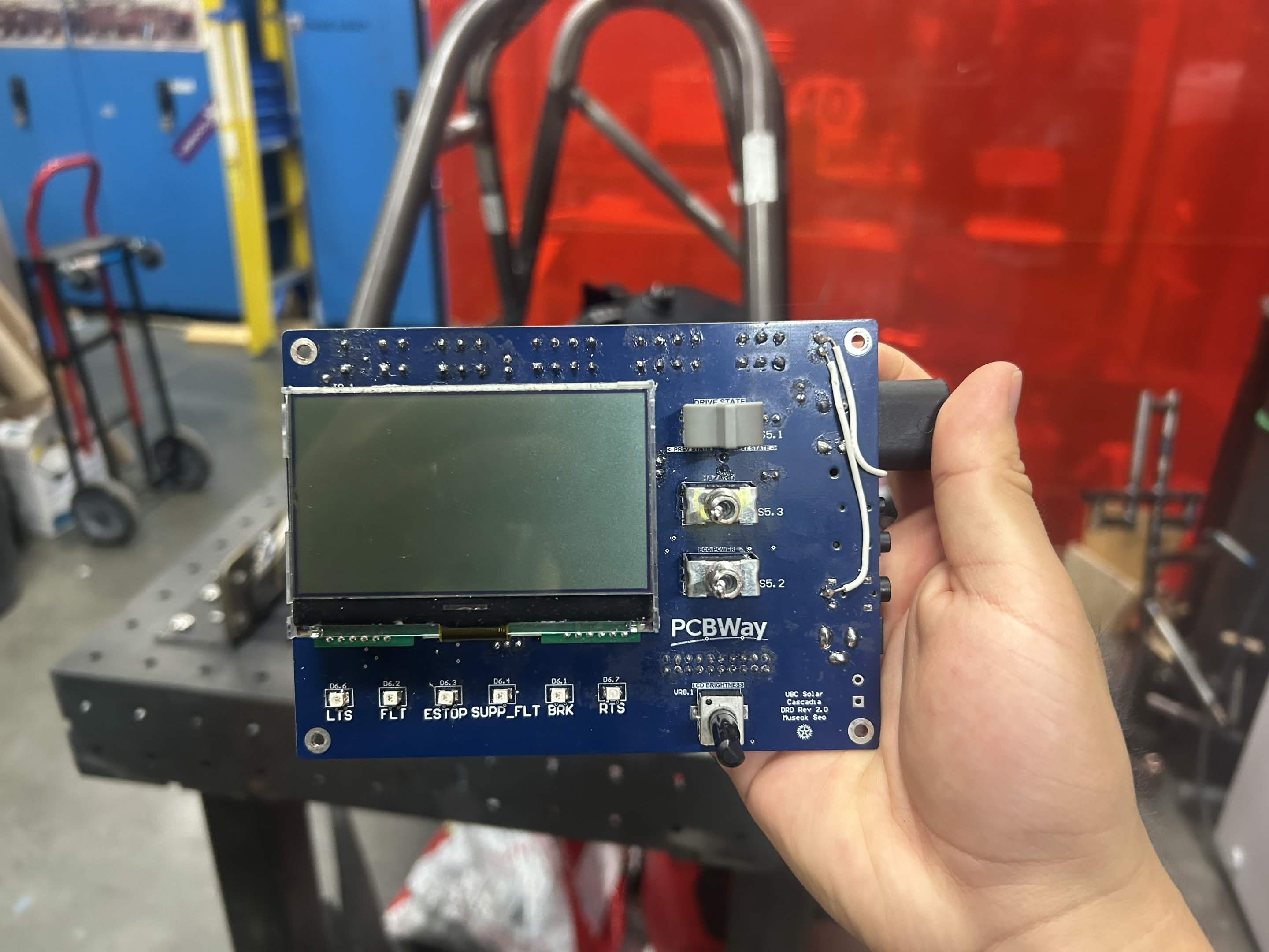 Front of the assembled Driver Dashboard PCB